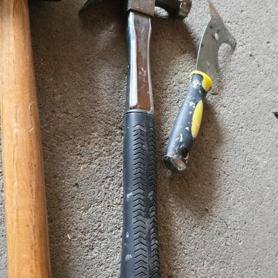 Tools - Rubber mallet - Claw hammer - two C Clamps - Stanley tape measure and a scraper tool
