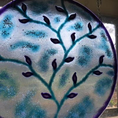 Large Stained glass like tree decorative plate 17 diameter