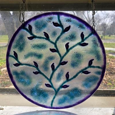 Large Stained glass like tree decorative plate 17 diameter