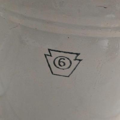 American stoneware six-gallon crock with wooden lid
