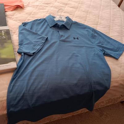 MEN'S GOLF SHIRTS (MEDIUM) AND BOOKS ON GOLF