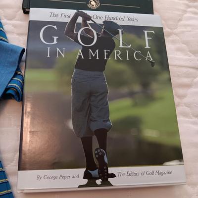 MEN'S GOLF SHIRTS (MEDIUM) AND BOOKS ON GOLF