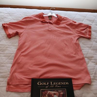 MEN'S GOLF SHIRTS (MEDIUM) AND BOOKS ON GOLF
