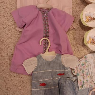 WINNIE THE POOH PLASTIC DISHES, LARGER DOLL CLOTHES, BLANKET AND MORE