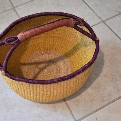 Large woven village basket / Bolga basket and a newer style rectangle storage basket