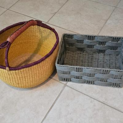 Large woven village basket / Bolga basket and a newer style rectangle storage basket