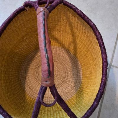 Large woven village basket / Bolga basket and a newer style rectangle storage basket