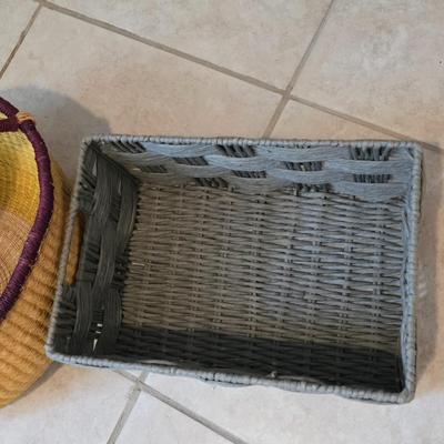 Large woven village basket / Bolga basket and a newer style rectangle storage basket