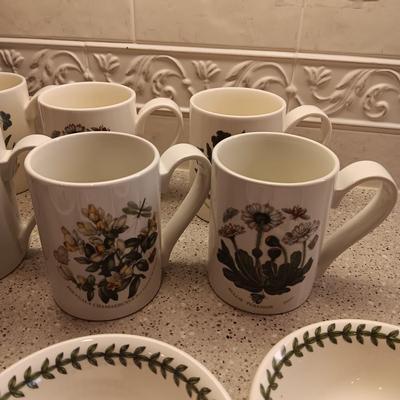 PORTMEIRION SUSAN WILLIAMS-ELLIS BOTANIC GARDEN COFFEE MUGS, SMALL BOWLS AND PLATTER