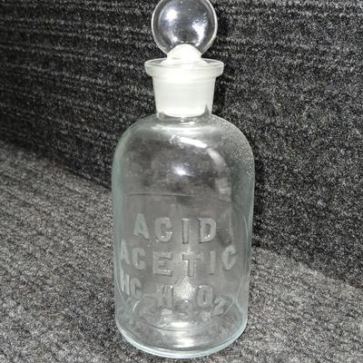 Antique ACID ACETIC HC2H3O2 Apothecary Bottle with Glass Stopper