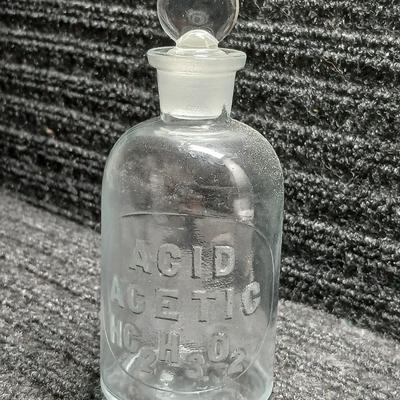 Antique ACID ACETIC HC2H3O2 Apothecary Bottle with Glass Stopper