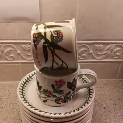PORTMEIRION BOTANIC CUPS AND SAUCERS PLUS A PITCHER