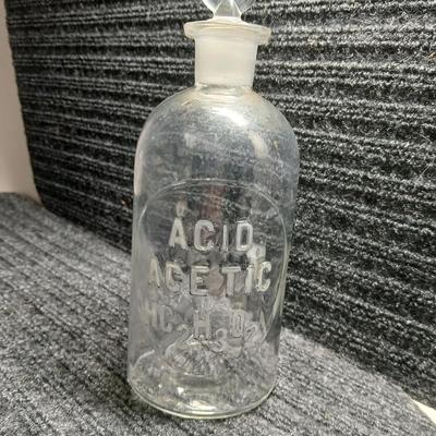Antique ACID ACETIC HC2 H3 O2 Apothecary Bottle with Glass Stopper