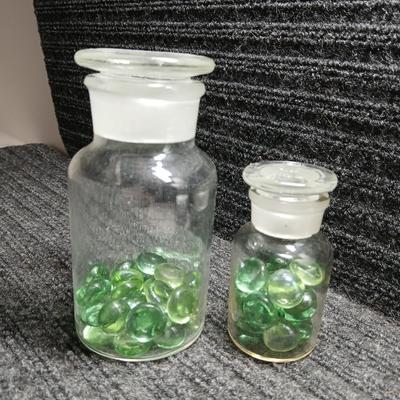 Two vintage Apothecary / scientific chemistry jars with Glass Stoppers