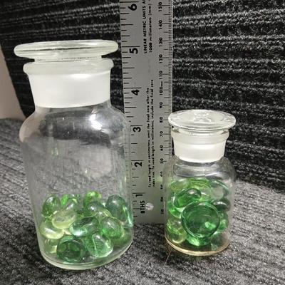 Two vintage Apothecary / scientific chemistry jars with Glass Stoppers