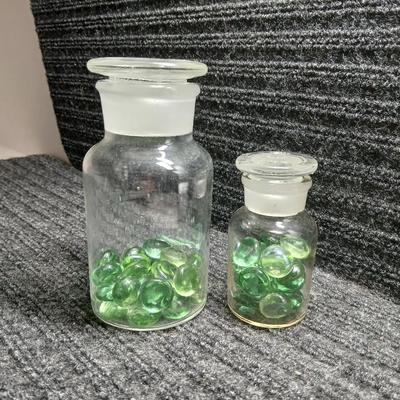 Two vintage Apothecary / scientific chemistry jars with Glass Stoppers
