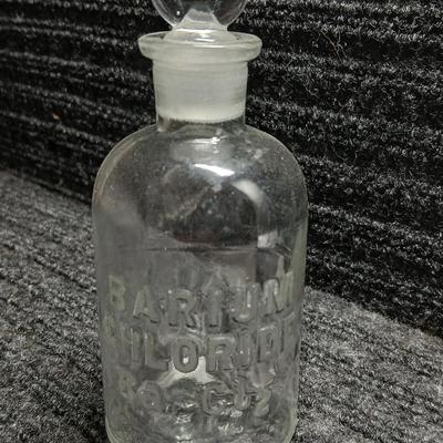 Antique BARIUM CHLORIDE Apothecary Bottle with Glass Stopper