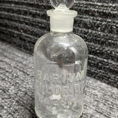 Antique BARIUM CHLORIDE Apothecary Bottle with Glass Stopper