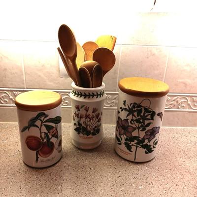 PORTMEIRION BOTANIC GARDENS CANISTERS AND UTENSIL HOLDER