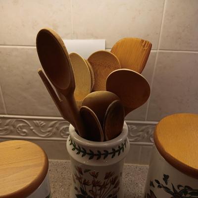 PORTMEIRION BOTANIC GARDENS CANISTERS AND UTENSIL HOLDER