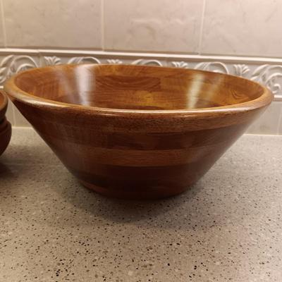 WOODEN SALAD BOWL WITH UTENSILS, SINGLE WOODEN BOWLS PLUS CONDIMENT DISH