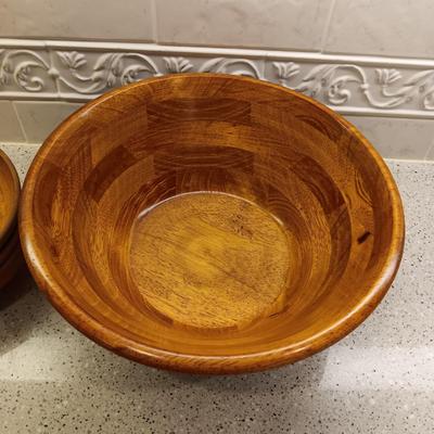 WOODEN SALAD BOWL WITH UTENSILS, SINGLE WOODEN BOWLS PLUS CONDIMENT DISH