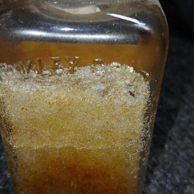 Antique Glass Jar Spirit of Camphor A.W. SAWTELLE druggist Apothecary Hartford Conn. bottle with glass stopper