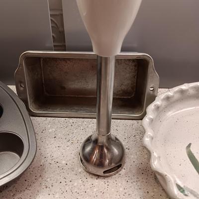 BAKEWARE AND A KITCHENAID HAND MIXER