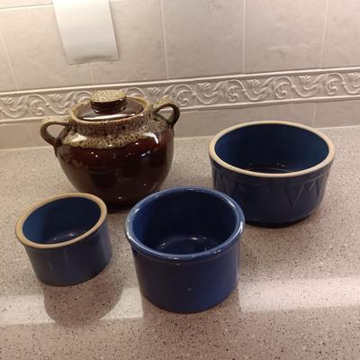 3 CLAY BOWLS AND A BEAN POT