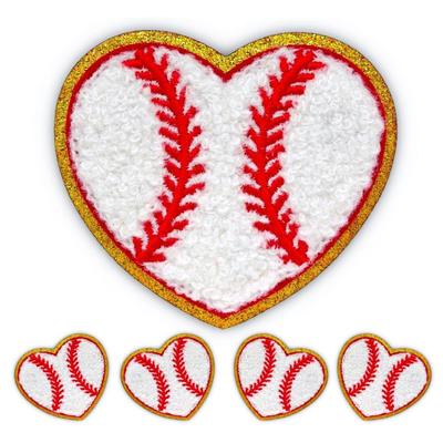 20-Pack Baseball Heart Iron On Chenille Patches Glitter Bulk Sew On Patches Fuzzy Applique, Iron On Patches for Clothes, Jackets, Jeans,...