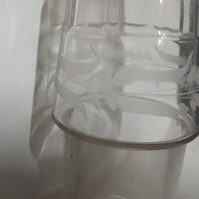Antique Glass Cruet with white etched design and a beautiful glass stopper