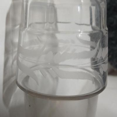 Antique Glass Cruet with white etched design and a beautiful glass stopper