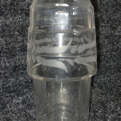 Antique Glass Cruet with white etched design and a beautiful glass stopper