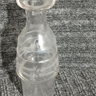 Antique Glass Cruet with white etched design and a beautiful glass stopper