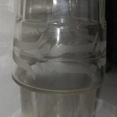 Antique Glass Cruet with white etched design and a beautiful glass stopper