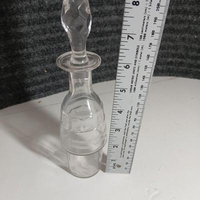 Antique Glass Cruet with white etched design and a beautiful glass stopper