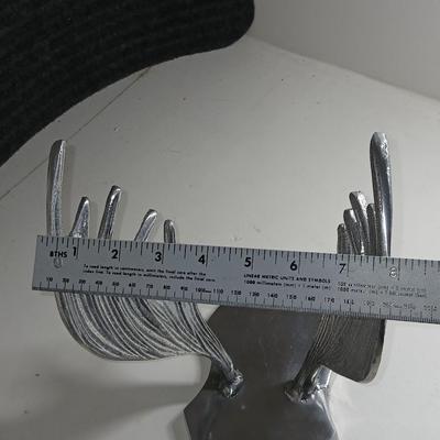 Pewter Cast Moose Rack Wall Mount with Hanging Gear and a wonderful pyrography etched slab of wood signed Mike Fecca 11:19