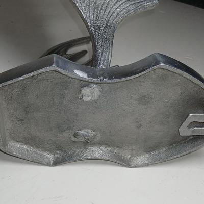 Pewter Cast Moose Rack Wall Mount with Hanging Gear and a wonderful pyrography etched slab of wood signed Mike Fecca 11:19