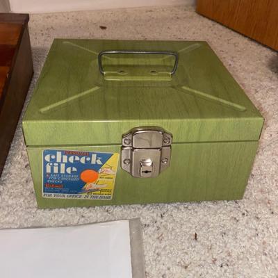 NICE DESK ORGANIZER, LOCK BOX W/KEY, & OTHER OFFICE SUPPLIES