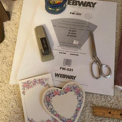 NICE DESK ORGANIZER, LOCK BOX W/KEY, & OTHER OFFICE SUPPLIES