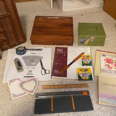 NICE DESK ORGANIZER, LOCK BOX W/KEY, & OTHER OFFICE SUPPLIES