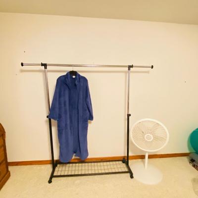 GARMENT RACK, CROFT AND BORROW LADIES ZIP UP ROBE, AND LASKO OSCILLATING FAN
