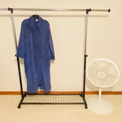 GARMENT RACK, CROFT AND BORROW LADIES ZIP UP ROBE, AND LASKO OSCILLATING FAN