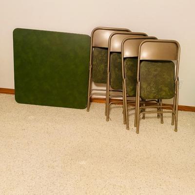 SAMSONITE FOLDING CARD TABLE AND MATCHING CHAIRS