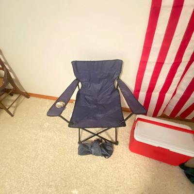 AMERICA! COLEMAN COOLER, LIGHTLY USED FOLDING CHAIRS AND A USA FLAG