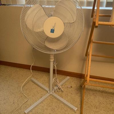 LAUNDRY DRYING RACK, OSCILLATING FAN AND PRETTY OVAL TABLECLOTH