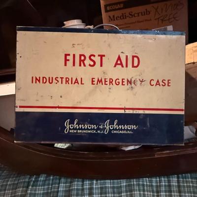 Vintage Johnson & Johnson Wood's Emergency First Aid Case And American White Cross Laboratories Inc First Aid Kit, Some Supplies...