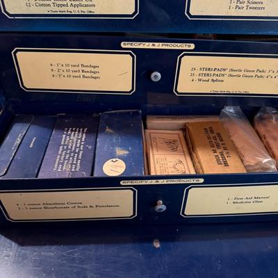Vintage Johnson & Johnson Wood's Emergency First Aid Case And American White Cross Laboratories Inc First Aid Kit, Some Supplies...