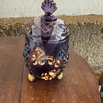 1890 Amethyst Glass Antique Croesus Riverside Glass Candy Dish, & Butter Dish