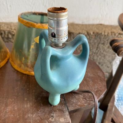 Lot of 1940 Van Briggle Blue Butterfly Lamp with Original Shade